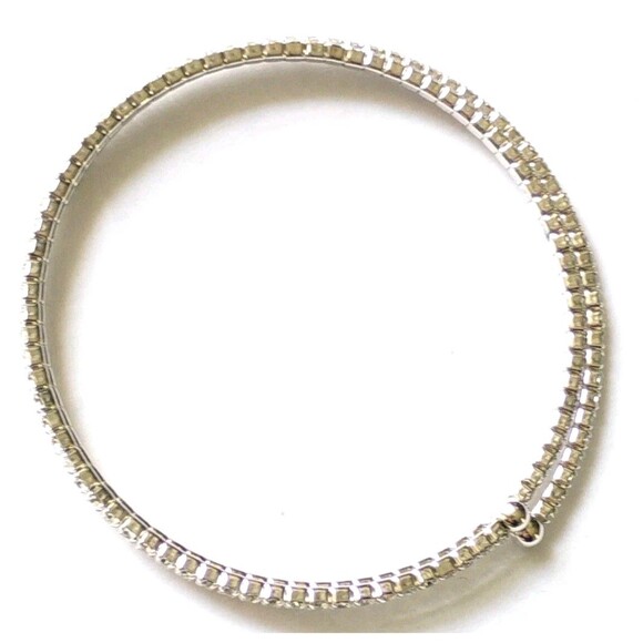 Silver Tone Stretch Bracelet with Clear Gemstone Adjustable Women's Wrist Jewel - Picture 5 of 5